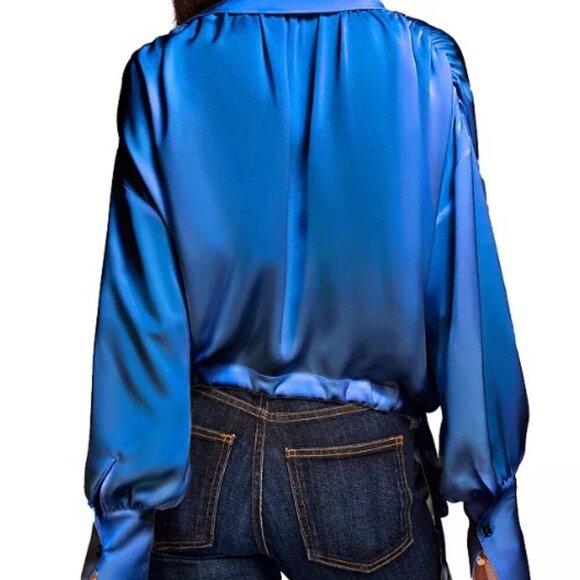 Ramy Brook Button Down Long Sleeve Satan Blouse Top Orange Size XS NWT - Picture 8 of 10